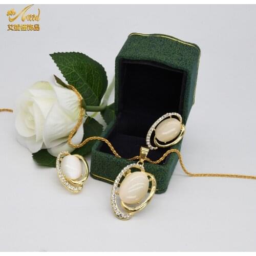 Jewelery Sets Necklace Earrings For Womens Pendant Jewelry Indian Gold Color 24K Bride Ethiopian Opal Wedding African Designer