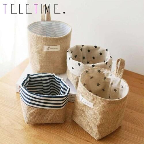 1PCS Hanging Pocket Storage Basket Small Sack Sundries Organizer Cosmetic Organizer Cotton Linen Storage Bag Home Decor