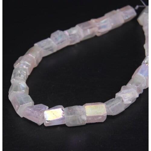 15.5"/strand Titanium White AB Natural Crystal Quartz Faceted Nugget Beads,Raw Crystal Cut Slab Nugget Pendants Jewelry Making