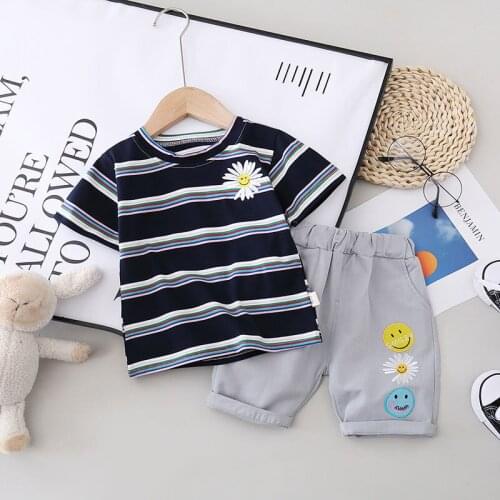 2020 Baby Clothes Suit Children Fashion Boy Girls strips flowers T Shirt Shorts 2Pcs/sets Toddler Casual Clothing Kids Tracksuit