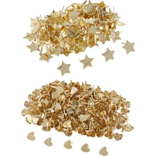 300 Pieces Star Heart Head Metal Brads Paper Fasteners Scrapbooking Embellishment for Paper Scrapbook Decoration Gold