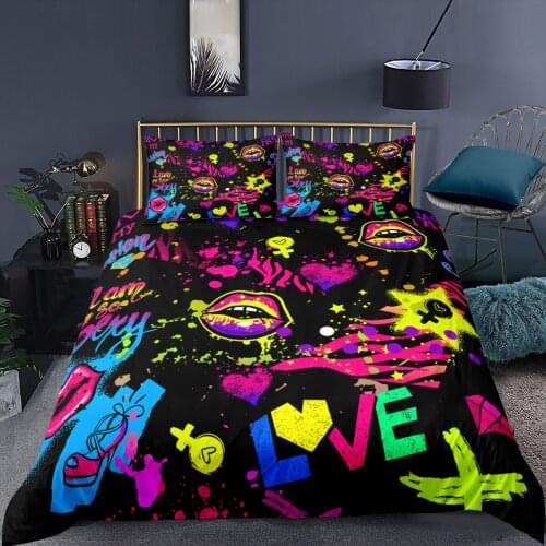 3D Lips&Love Pattern Printed Duvet Cover Pillowcase Home Textiles Bedding Set Single Twin Queen King Quilt Cover 2/3 Pcs