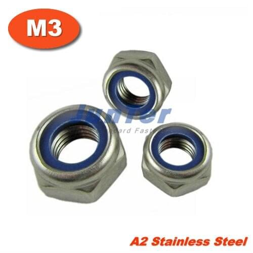 500pcs/lot DIN985 M3 Stainless Steel A2 Nylon Lock Nut