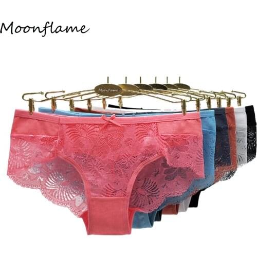 Moonflme 5 pcs/lot New Arrival 2020 Sexy Underwear For Women Cotton Transparent Lace Panties 89420