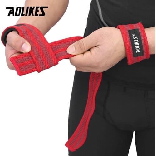 AOLIKES 1 Pair Adjustable Silicone Anti-skid Fitness Dumbbell Training Cotton Weight Lifting Straps Wrist Support Strap Brace