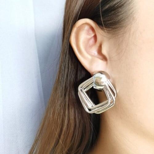 ARLIE 2020 NEW Copper Gold Sliver Square Stud Earrings for Women Geometric Statement Drop Earrings Party Wedding Fashion Jewelry