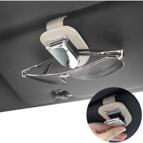 Car Glasses Holder Luxury Genuine Leather Auto Sun Visor Sunglasses Clips Universal Interior Car Sunglasses Case Card Clip Goods