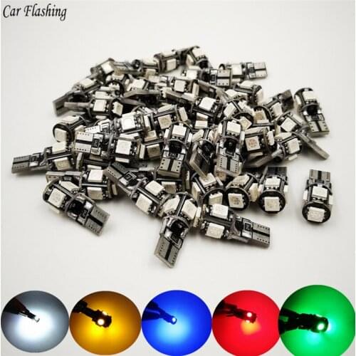 30PCS T10 Canbus White Blue Red Yellow Pink Green Ice Blue 5smd Car Light W5w 194 168 Error Bulbs DC 12V Wedge Lamp Parking Lamp