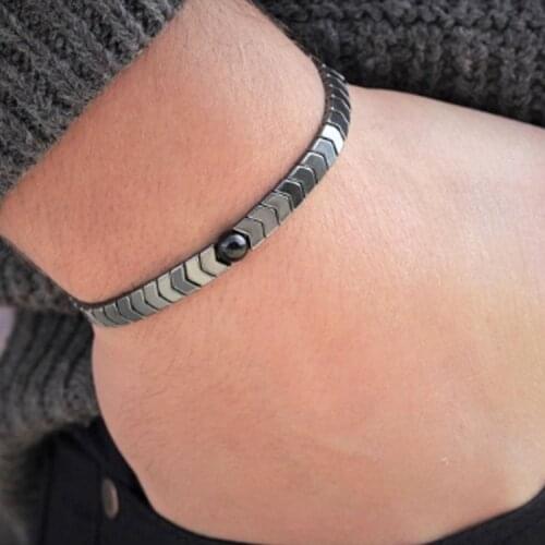 Punk natural stone hematite mens bracelet set simple handmade beaded bracelet cool mens jewelry