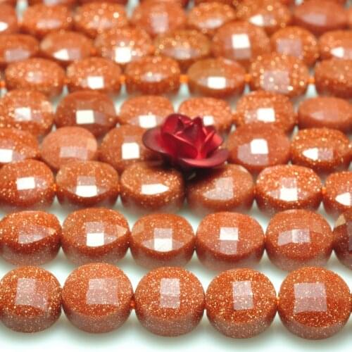 Gold Sanstone Goldstone Faceted Coin Loose Beads Wholesale Gemstone Semi Precious Stone Bracelet Necklace For Jewelry Making