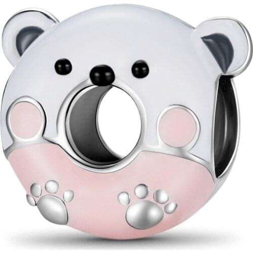New 925 Sterling Silver Bear Donut Charm Bead Fit Original Pandora Bracelet DIY Jewelry For Women