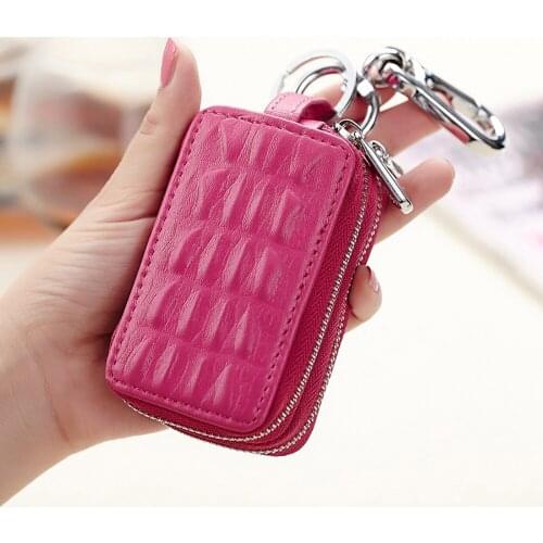 Double Zipper Car Key Genuine Leather Case Women High Quality Key Wallets Men Fashion Housekeeper Bags With Hardwear Durable