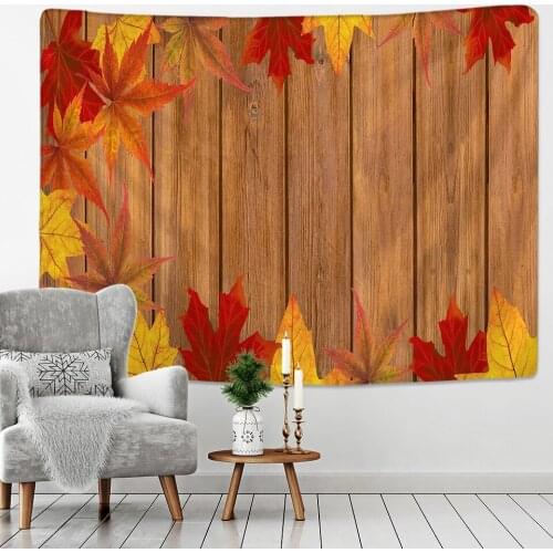 Wood Maple Leaf Tapestry Wall Hanging Psychedelic Natural Polyester Bohemian Background Cloth Home Decor