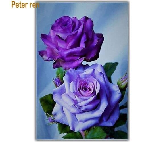Diy Diamond painting cross stitch diamond embroidery flowers Square/Round diamond Mosaic Rhinestone Decoration Two purple roses