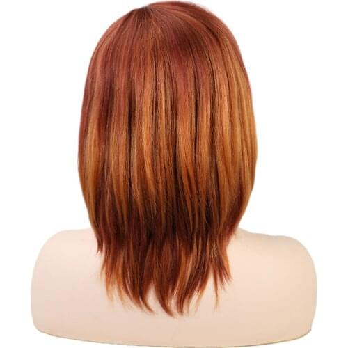 Women Human Hair Straight Wigs W/ Bang Halloween Cosplay Natural Looking Wig