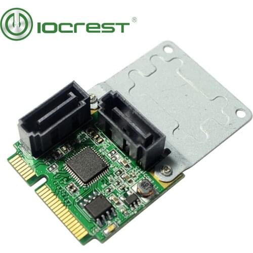 IOCREST Mini PCI Express 2 Internal SATA III ( 6gb /s) RAID ASM1061R Controller Card 2 SATA 3.0 6gbps Ports Green