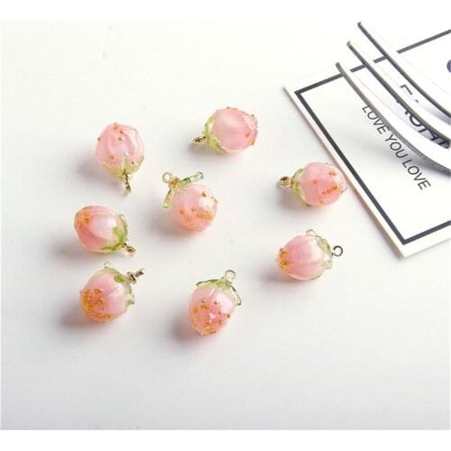 Julie Wang 5PCS Resin Tiny Pink Strawberry Charms Fruit Pendant Bracelet Earrings Jewelry Making Accessory Decor