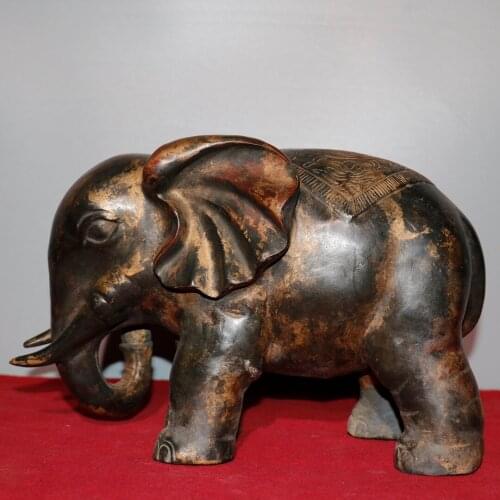 12"Chinese temple collection Old Bronze Cinnabar Lacquer Elephant statue Lucky Asian Elephant Office Ornaments Town House