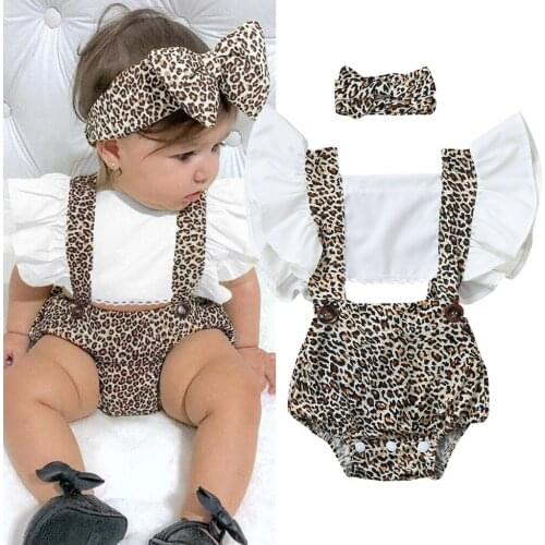 Girl Jumpsuits Summer Clothes Outfits 0-24M Infant Newborn Baby Girls Ruched Leopard Print Romper Bodysuit Outfits Clothes