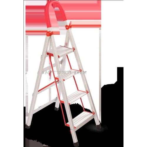 Household Ladder Portable Indoor Multi-functional Aluminum Alloy Thickened Herringbone Folding Ladder Three Or Four Step Family
