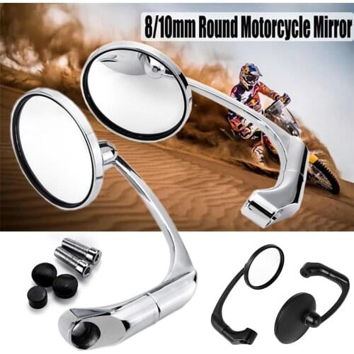 1 Pair 8/10mm Motorcycle Chrome Round Bar End Mirrors Scooter Accessories Rearview Side Mirror Black For Harley Honda Cafe Racer