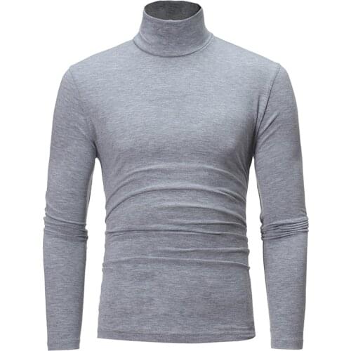 Men Fashion Solid Color Long Sleeve Turtle Neck Sweater Bottoming Top
