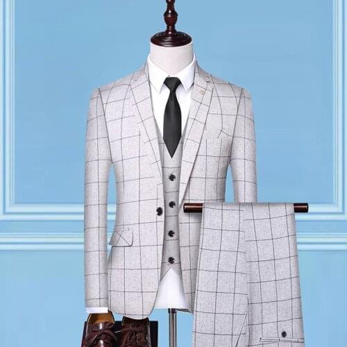 2020 Mens Wedding Suits 3- Piece Plaid Formal Men Suit Peak Lapel Groom Wedding One Button Handsome Suits For Men
