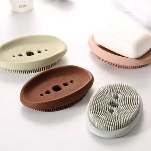 Soap Dish Jabonera Silicone Drain Cleaning Brush Bar Soap Holder Soap Saver Box Container for Bathroom Decoration Soap Holder