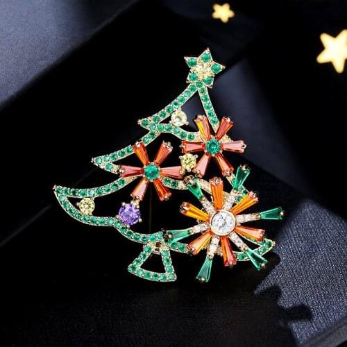 New Colorful Zircons Christmas Tree Brooches for Women Crystal Inlay Fashion Jewelry Festival Brooch Pins Gift Rotatable Broches