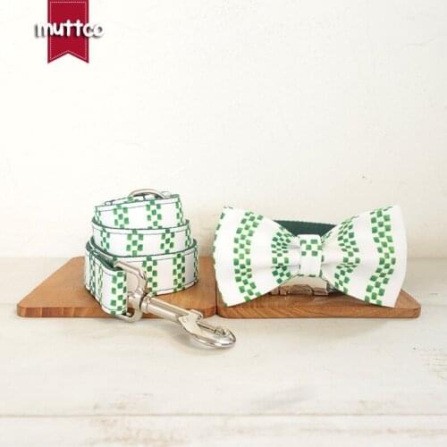 Retailing self-design dog collar set THE JABE MOSAIC handmade poly satin and nylon 5 sizes dog collar bow tie set UDC095