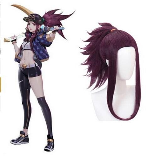 League Of Legends LOL KDA Akali Cosplay Wig The Rogue Assassin Halloween Costume Heat Resistant Synthetic Hair Wigs + Wig Cap