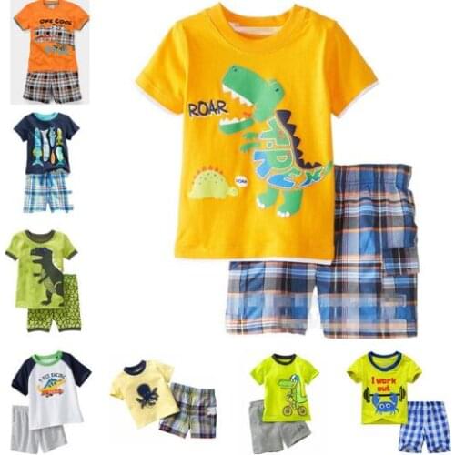 Kids Boys Dinosaur Pajamas Sets Toddler Pyjamas Children Boy Clothes Short Sleeve Sleepwear Child Excavator car Cotton Pijamas