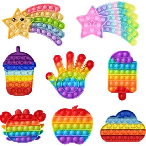 Popet Fidget Reliver Stress Toy Rainbow Push Bubble Sensory Antistress Toy Rainbow Adult Kids Toy Antistress Fidget Toys