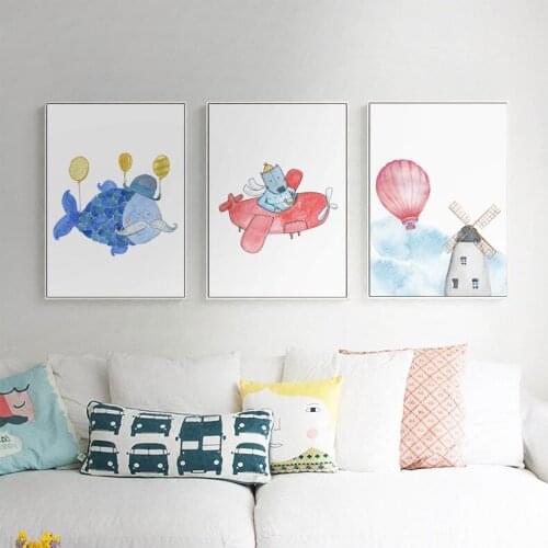 Animal Transport Hot Air Balloon Aircraft Nordic Posters and Prints Wall Art Canvas Painting Wall Pictures Baby Kids Room Decor
