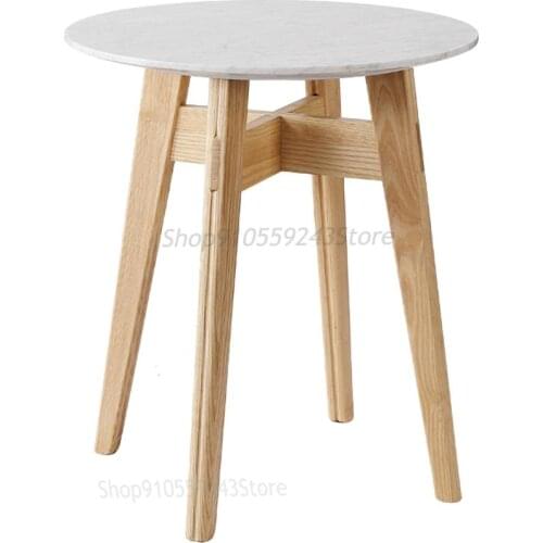 Marble Sofa Side Table Corner Table Nordic Solid Wood Small Coffee Table Round Side Table Balcony Living Room Mini Round Table