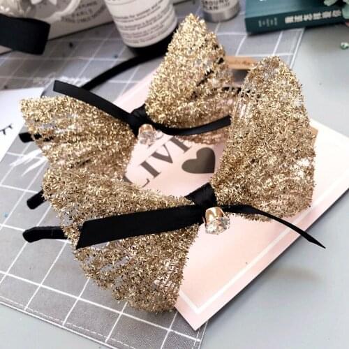 Simple Golden Butterfly Knot Ribbon Hair Hoop Button Hair Ornament