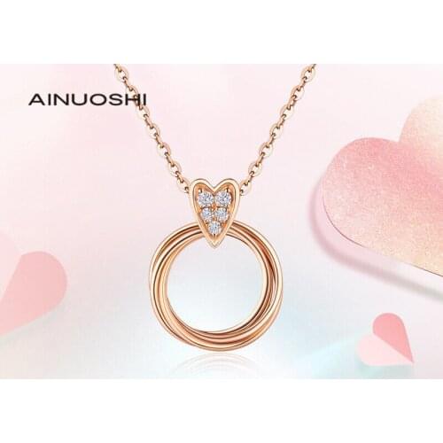 AINUOSHI 18K Gold Simple Heart-Shaped Natural Diamond Geometric Pendant Necklace For Women Fashion Anniversary Gift Jewelry 18