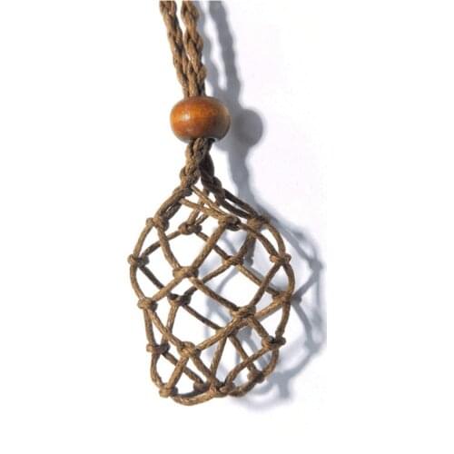 Empty Macrame MOLDAVITE Necklace Stone Holder/Pouch, Nylon/hemp Wrapped Net, Brown & Black String 20mm-35mm Necklace Cord I-49FJ