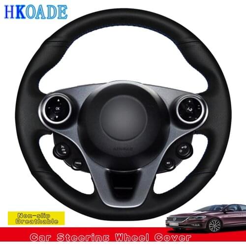 DIY Black Anti-slip sweat Soft Genuine Leather Hand-sewing Car Steering Wheel Cover For Smart New Fortwo Forfour 2015-2017