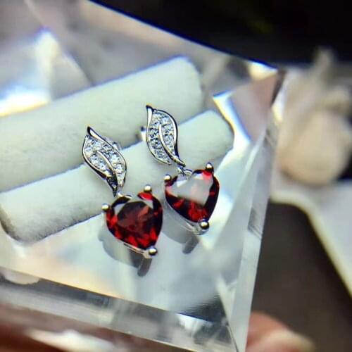 Natural red garnet stud earrings 925 sterling silver natural gemstone earrings Cute fox tail girl party gift Earrings jewelry