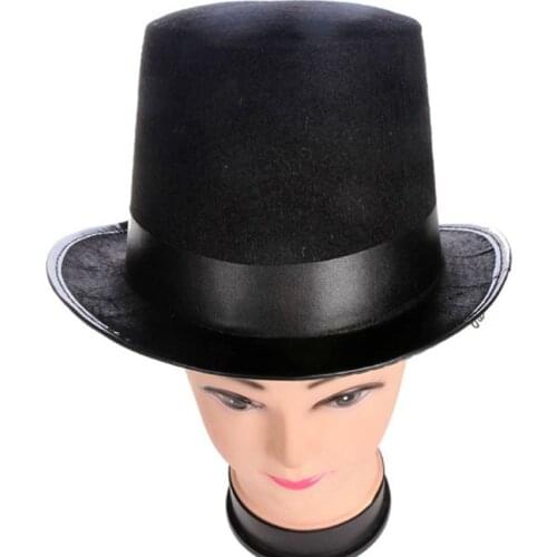 Men Women Retro Magician Black Jazz Cap Halloween Felt Top Hat DIY Steampunk Masquerade Dress Up Party Cosplay Costume Props