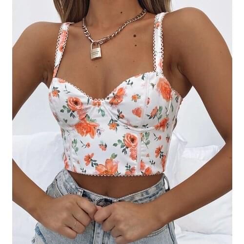 2021 New Style Womens Sexy Bustier Tops Camisole Sleeveless Backless Floral Butterfly Print Zip Back Crop Tank Tops