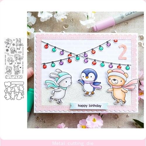 Skating Party set Stamp and Metal Cutting Dies DIY Scrapbooking for Photo Album Decorative Silicone Clear Stamps 2019 winter