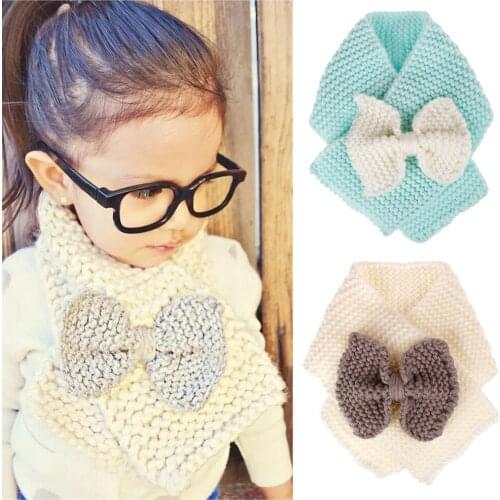 XDOMI Kids Soft Knitted Scarf Fashion Wool Warm Neck Scarves for Girls Winter Big Bow Ring Scarf Mufflers Clothing Accessories