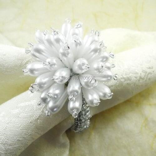 Pearl flower napkin ring , wholesale wedding napkin holder