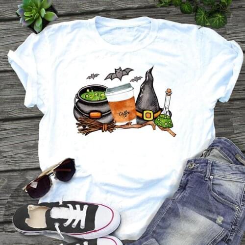 Women Graphic Witch Halloween Fall Autumn Trend Cute 90s Style Casual Fashion Print Female Clothes Tops Tees Tshirt T-Shirt