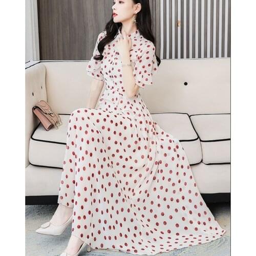 2021 Spring Summer Dot Chiffon Sweet Maxi Dresses 3XL Plus Size Vintage Runway Midi Dresses Elegant Women Bodycon Party Vestidos