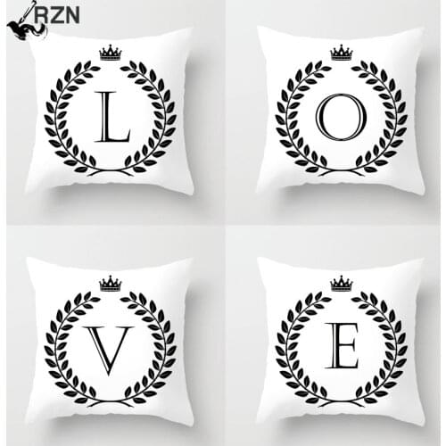 26 Letters Cushion Cover English Alphabet Throw Pillow Case Black and White Decorative Pillowcase Children Party Cushion Cover