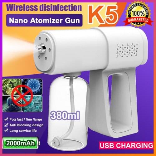 380ML Wireless Nano Electric Spray Gun Blue Light Steam Disinfection Sprayer Gun USB Charging Atomization Sanitizer Machine