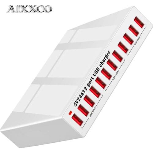 AIXXCO 120W 12 USB Charger for iPhone Fast Phone Charger 2.4A for Samsung Xiaomi Wall Charger Adapter Mobile Phone Charger